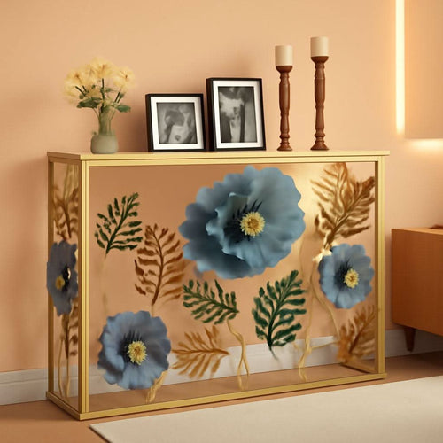 Handcrafted Gilded Frame Console Table With Floral