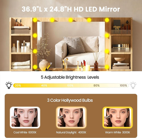 Oak Fifty Six Inch Ultra Luxurious Makeup Vanity Desk Lights