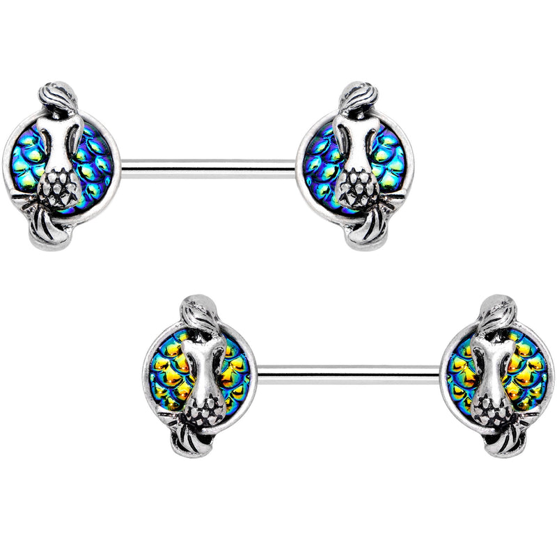 9/16 Green Mermaid Scale Mystic Sleep Mermaid Barbell Nipple Ring Set