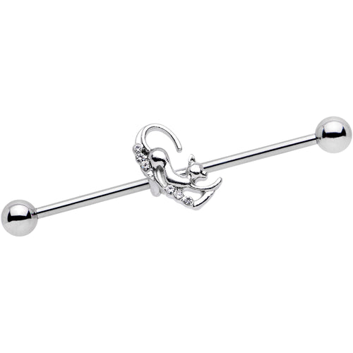 14G Clear Gem Half Heart Kitten Industrial Barbell 38mm