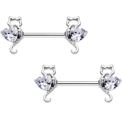 14G 9/16 Kitty Cat Paws Barbell Nipple Ring Set