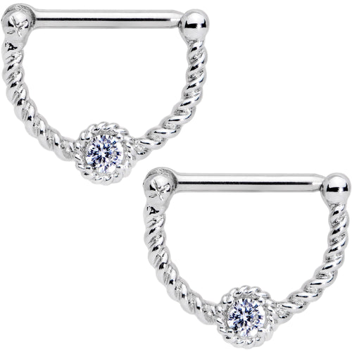 14G 1/2 Clear Gem Twisted Nipple Clicker Set