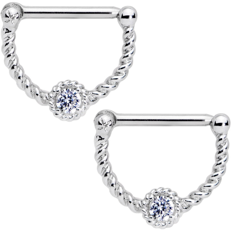 14G 1/2 Clear Gem Twisted Nipple Clicker Set