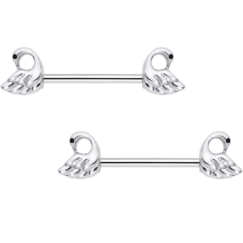 9/16 Ruffled Feather Dual Swans Nipple Barbell Set