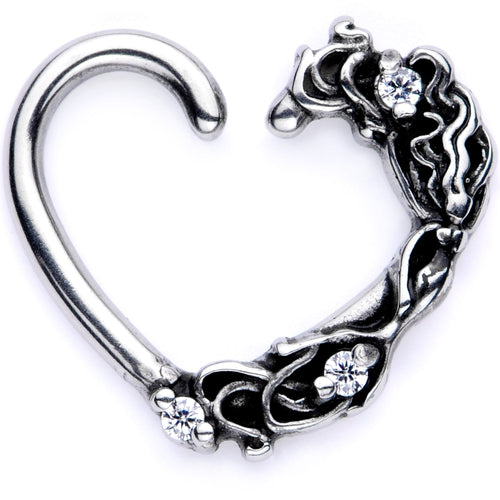 16G 3/8 Clear CZ Gem Flower Garden Left Heart Closure Ring