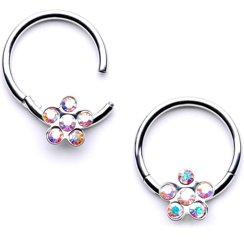 16G 3/8 Aurora Gem Petal Flower Hinged Segment Ring Set
