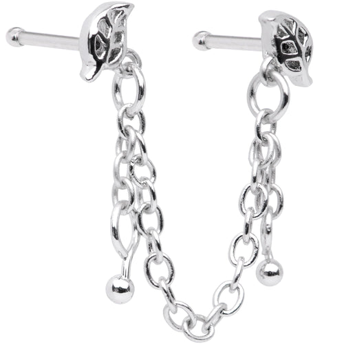20G 1/4 Autumn Fall Leaves Chain Dangle Double Nose Bone