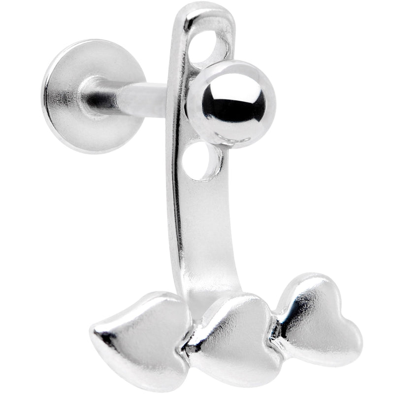 16G 3/8 Triple Heart Dangle Cartilage Tragus Helix Piercing