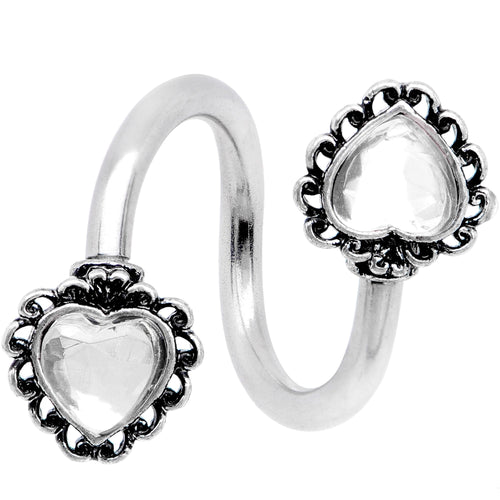 Clear Gem Hearts on Hearts Spiral Twister Belly Ring