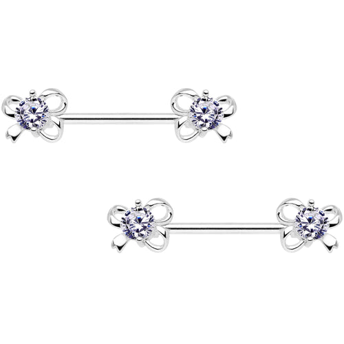 Clear CZ Gem All Tied Up Barbell Nipple Ring Set