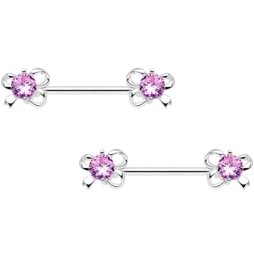 Pink CZ Gem All Tied Up Barbell Nipple Ring Set