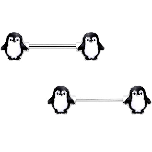 14G 9/16 Parade of Penguins Barbell Nipple Ring Set