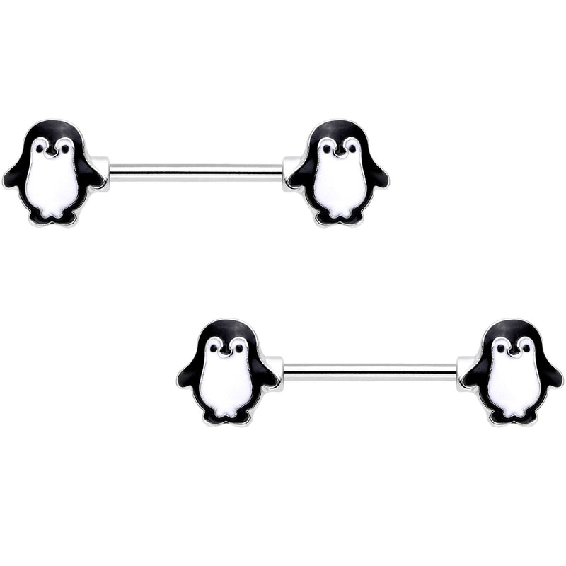 14G 9/16 Parade of Penguins Barbell Nipple Ring Set
