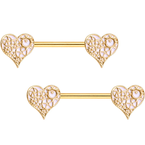 Gold Tone Anodized Steampunk Gears of Love Barbell Nipple Ring Set