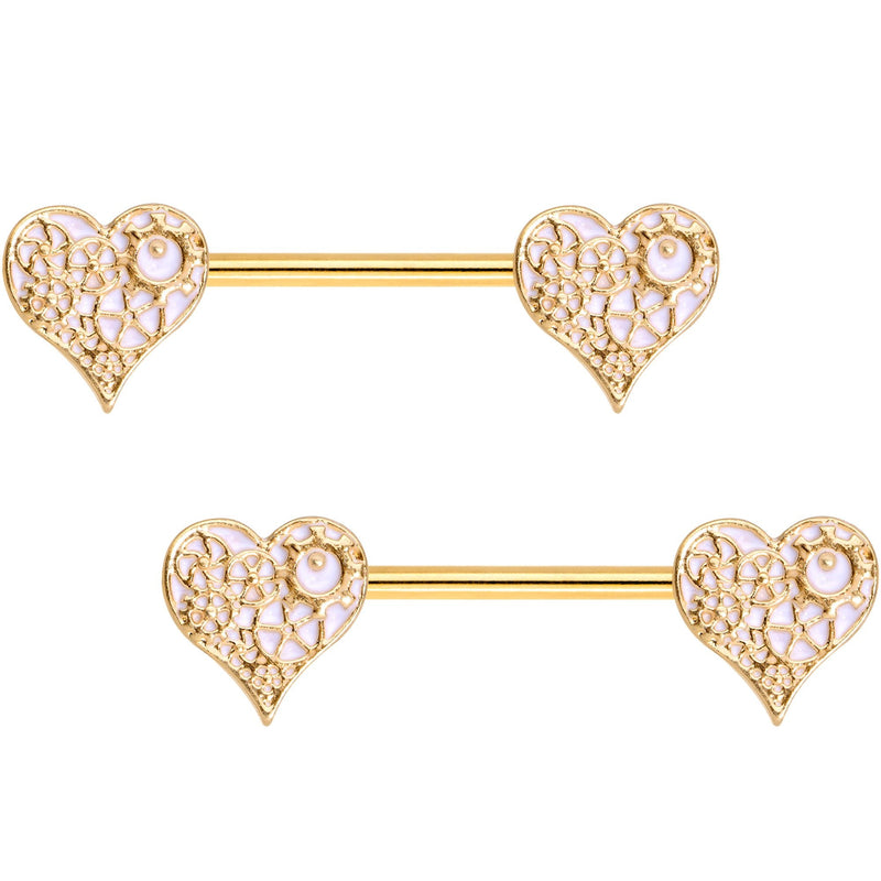 Gold Tone Anodized Steampunk Gears of Love Barbell Nipple Ring Set
