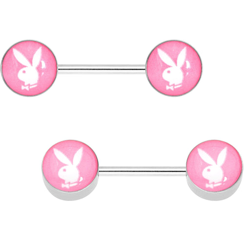 Licensed Pink White Playboy Bunny Barbell Nipple Ring Set