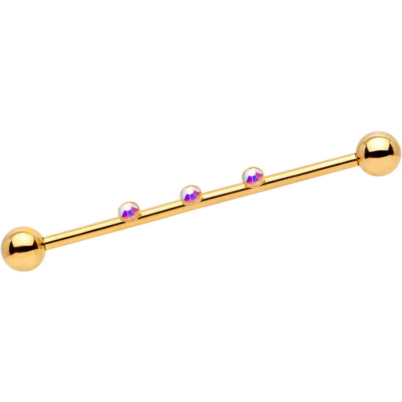 14G Aurora Gem Gold IP Triplet Industrial Barbell 35mm