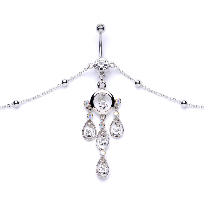 Clear Gem Dancing Queen Chandelier Dangle Belly Ring Belly Chain
