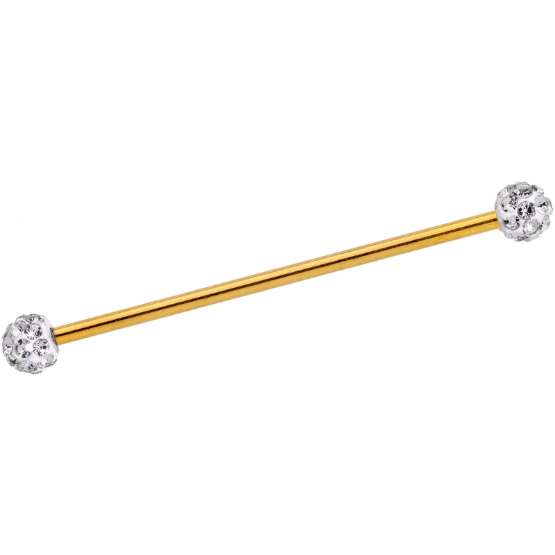 Clear Gem Cluster End Gold Anodized Straight Industrial Barbell 38mm