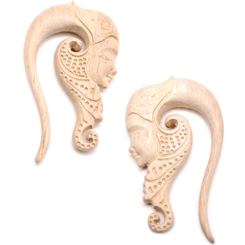 00G Hand Carved Wood Forest Nymph Hanger Plug Set
