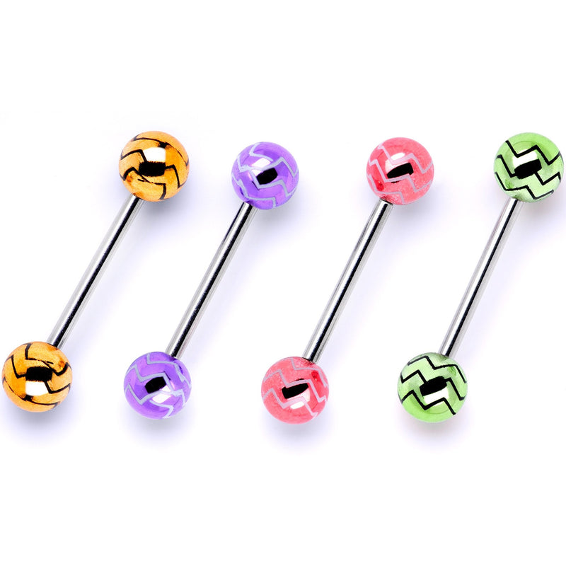 Summer Party Zig Zag Barbell Tongue Ring Set of 4