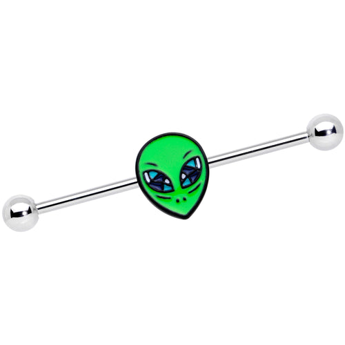 14G Hypnotic Eye Green Alien Industrial Barbell 38mm