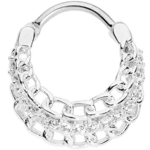 16G 3/8 Clear CZ Gem Chain Hinged Septum Ring