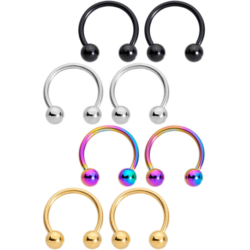 16G 3/8 Color Variety Horseshoe Curved Barbell Set of 8