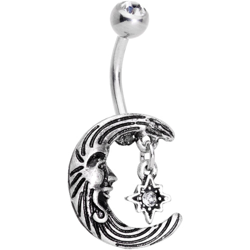 Clear Gem Serene Moon and Star Dangle Belly Ring
