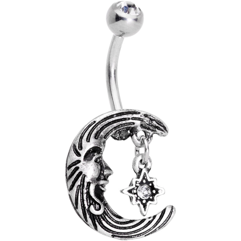 Clear Gem Serene Moon and Star Dangle Belly Ring