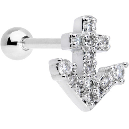 18G 5/16 Clear CZ Gem Nautical Anchor Cartilage Tragus Earring