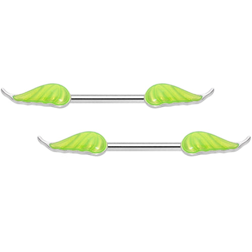 14G 9/16 Glow in the Dark Green Leaf Barbell Nipple Rings