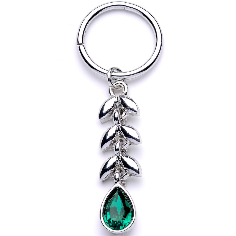 16G 3/8 Green Gem Garland of Leaves Dangle Hinged Segment Ring