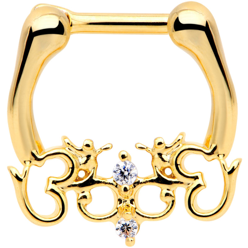 16G 1/4 Clear CZ Gem Gold Tone Abstract Hearts Cartilage Clicker