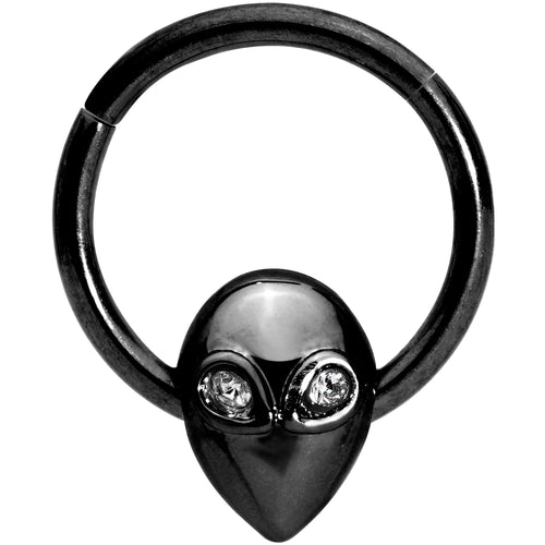16G 3/8 Clear Gem Black Alien Invader Hinged Segment Ring