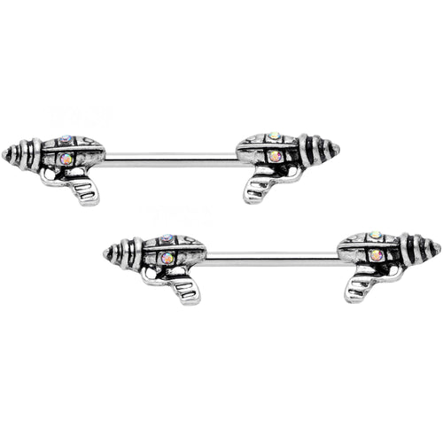 14G 9/16 Aurora Gem Mystery Ray Gun Barbell Nipple Ring Set