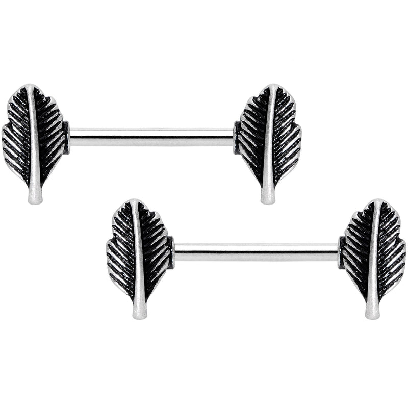 14G 9/16 Southwestern Feathers Barbell Nipple Ring Set