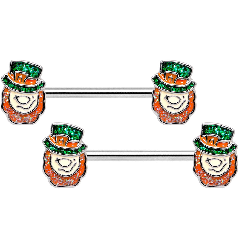 14G 5/8 St Patricks Day Leprechaun Barbell Nipple Ring Set
