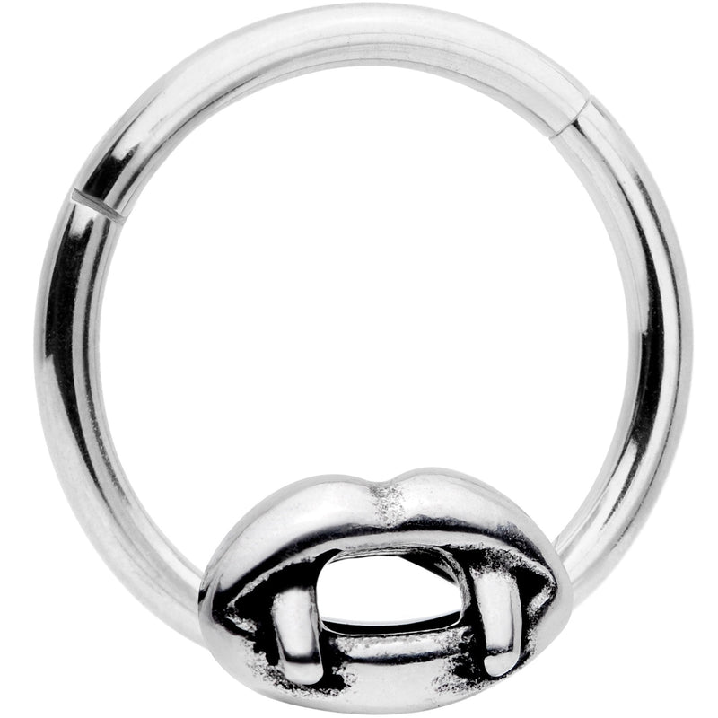 16G 3/8 Halloween Vampires Kiss Fangs Hinged Segment Ring