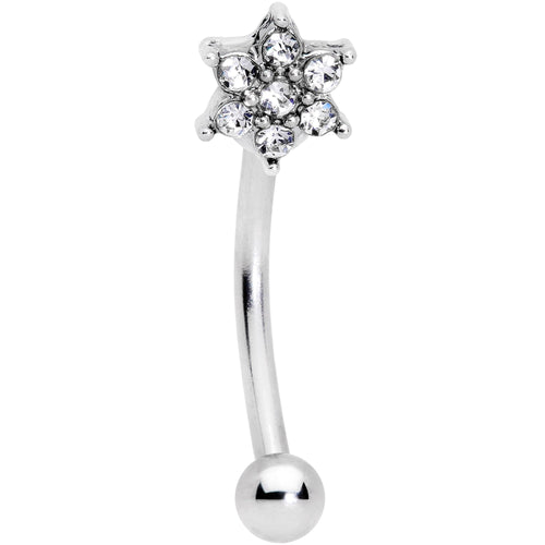 16G 3/8 Clear Gem Six Petal Flower Curved Eyebrow Ring