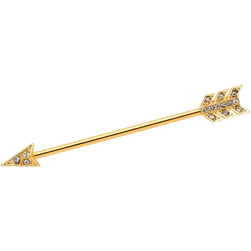 14G Clear Gem Gold Tone Flying Arrow Industrial Barbell 38mm
