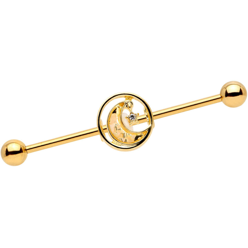 14G Clear Gem Iridescent Crescent Moon Industrial Barbell 38mm