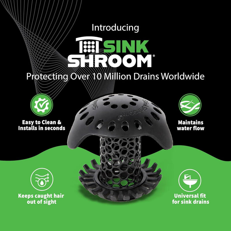 SinkShroom Ultra Bathroom Sink Drain Protector, Stainless Steel, Matte Black, Hair Catcher with Multiple Drain Adapters