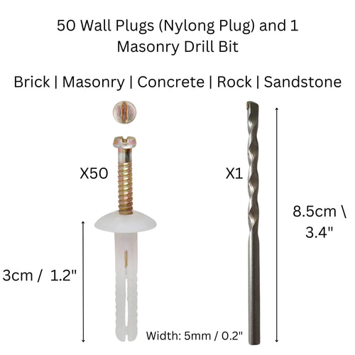 Wall Plug and Drill Bit Installation Set – 50 Pack