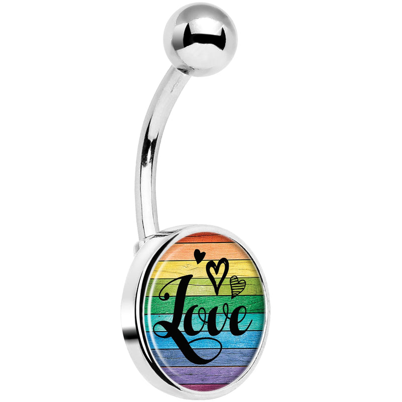 Rainbow Wooden Love Pride Flag Belly Ring