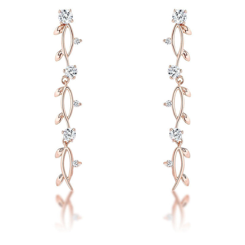 1.1Ct Vine Design Rose Gold Plated Earrings