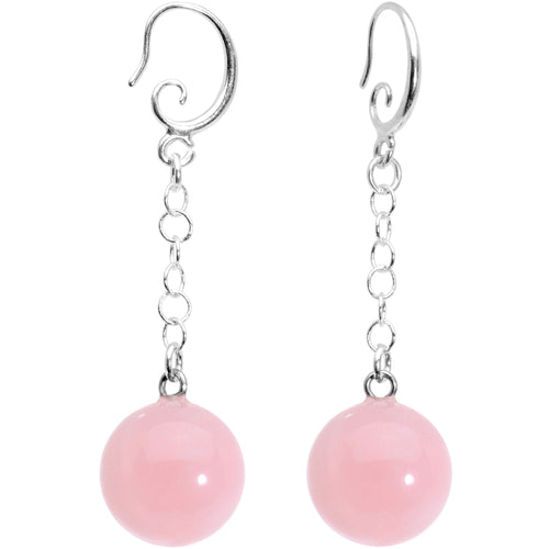 Handcrafted Pink Quartz Jawbreaker Dangle Fishhook Earrings