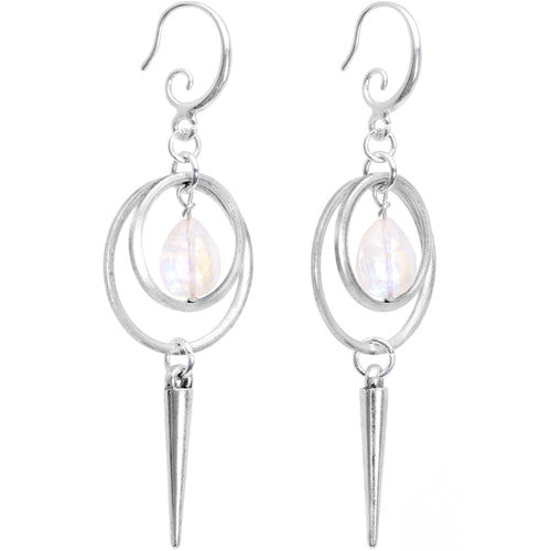 Handcrafted Moonstone Circle Spike Dangle Fishhook Earrings