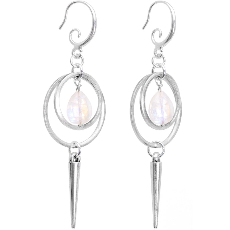 Handcrafted Moonstone Circle Spike Dangle Fishhook Earrings