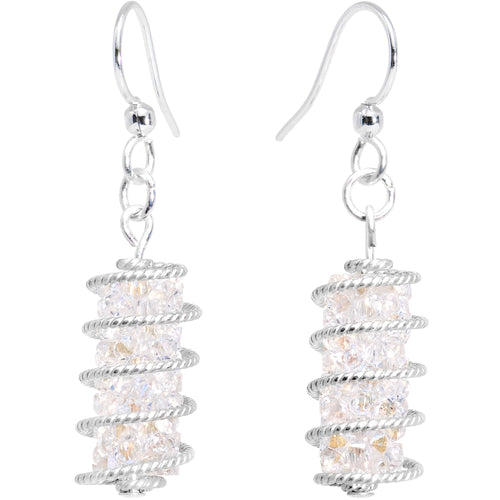Handmade White Wrap Fishhook Earrings Created with Crystals